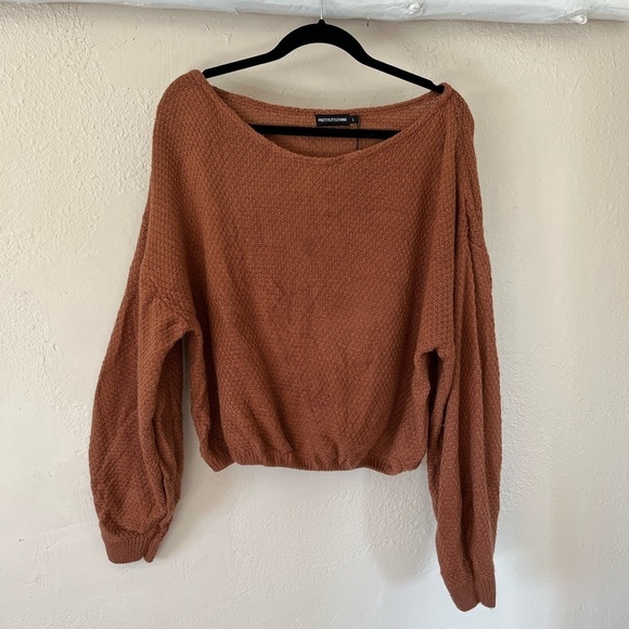 PrettyLittleThing | New Cinnamon Brown Cropped Boat Neck Sweater, Large - Picture 1 of 9